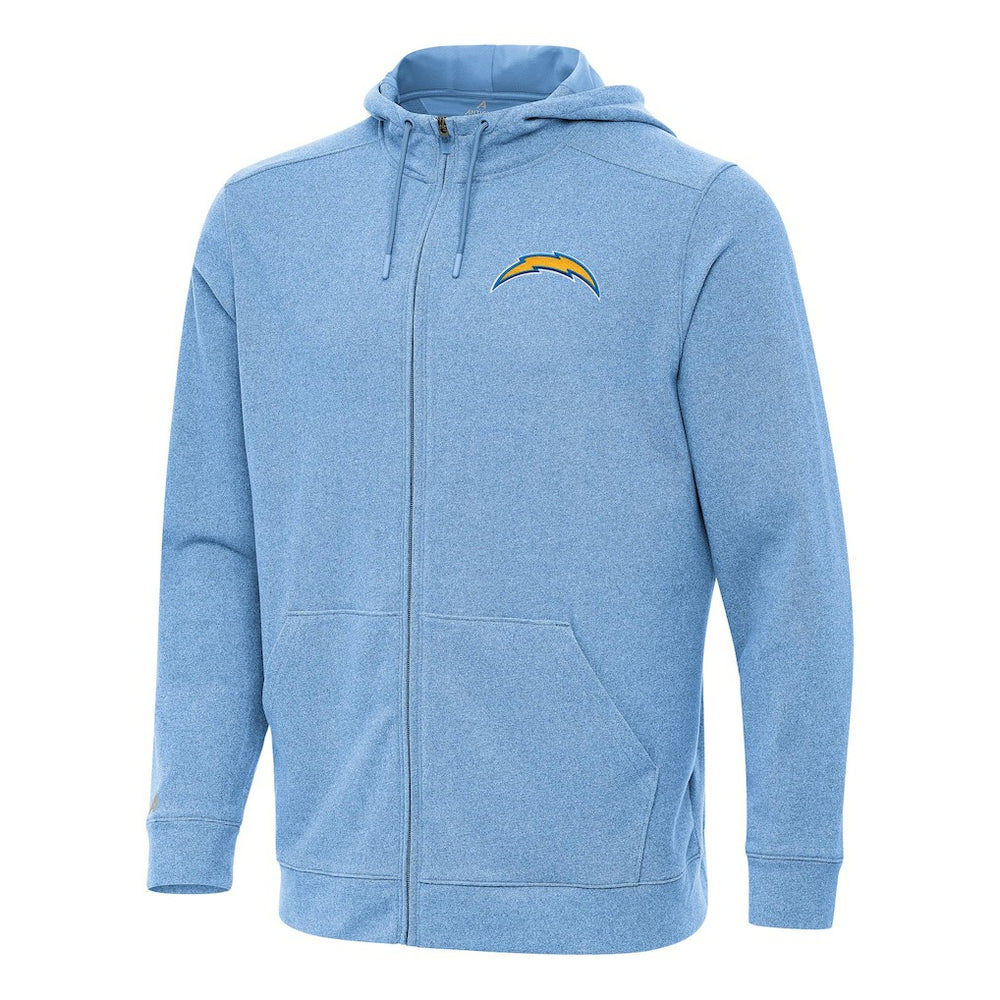 Los Angeles Chargers Antigua Effortless Full-Zip Hoodie - Heather Powder Blue Hoodies