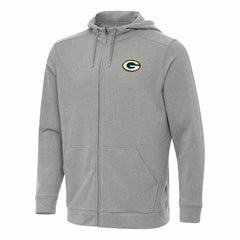 Green Bay Packers Antigua Effortless Full-Zip Hoodie - Heather Gray Hoodies