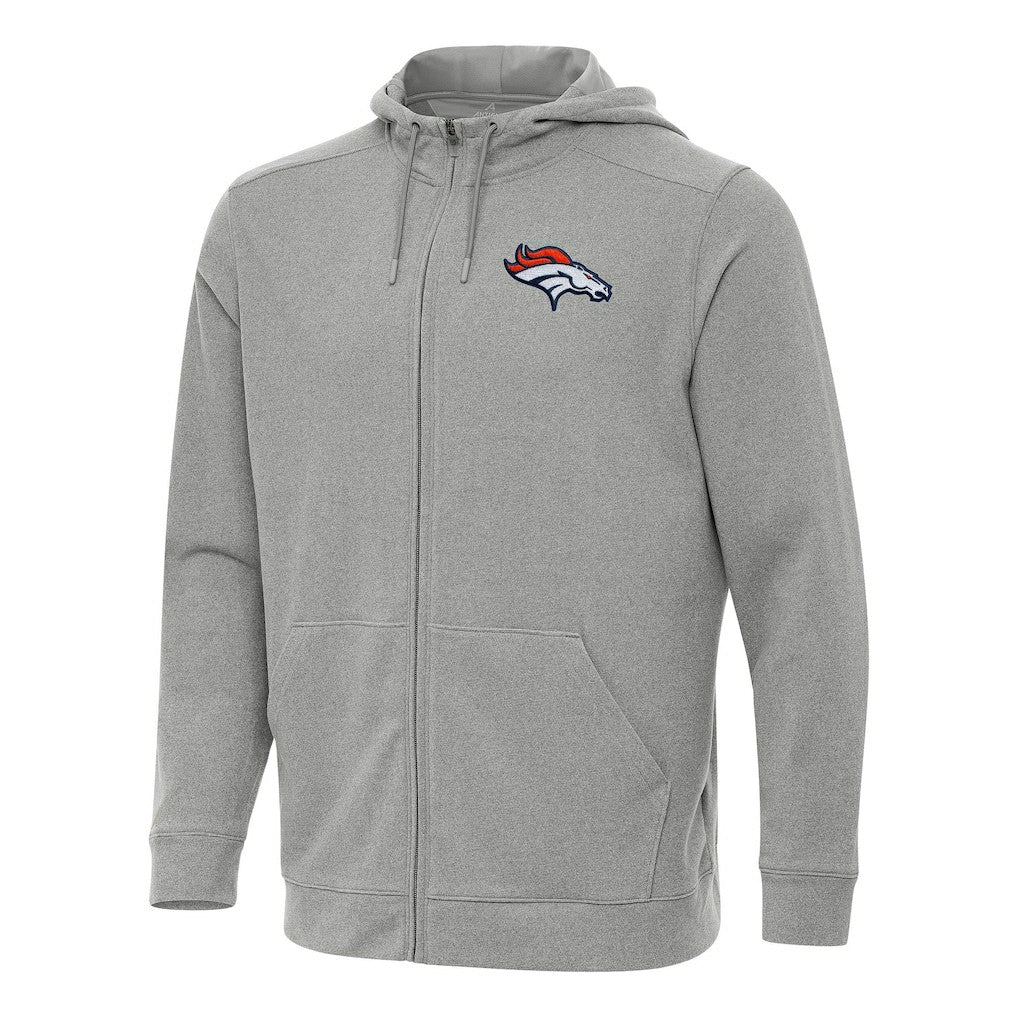 Denver Broncos Antigua Effortless Full-Zip Hoodie - Heather Gray Hoodies