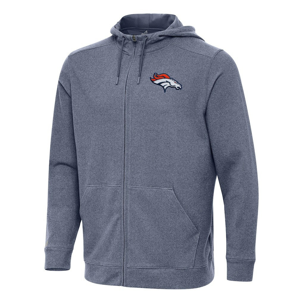 Denver Broncos Antigua Effortless Full-Zip Hoodie - Heather Navy Hoodies