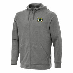 Green Bay Packers Antigua Effortless Full-Zip Hoodie - Heather Black Hoodies