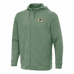 Green Bay Packers Antigua Effortless Full-Zip Hoodie - Heather Green Hoodies
