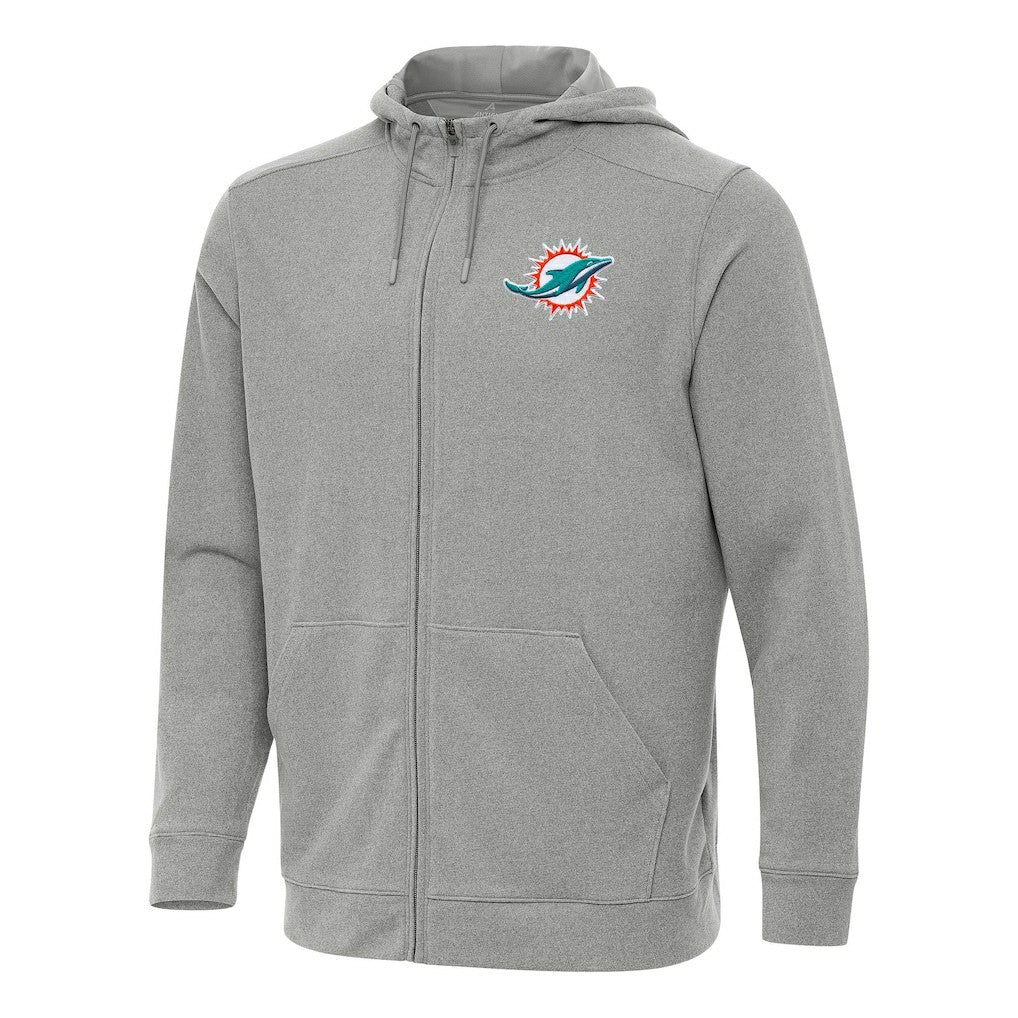 Miami Dolphins Antigua Effortless Full-Zip Hoodie - Heather Gray Hoodies