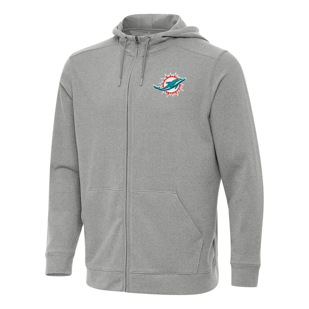 Miami Dolphins Antigua Effortless Full-Zip Hoodie - Heather Gray Hoodies