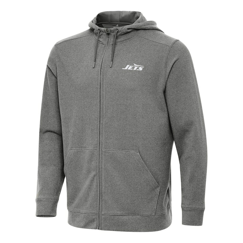 New York Jets Antigua Effortless Full-Zip Hoodie - Heather Black Hoodies