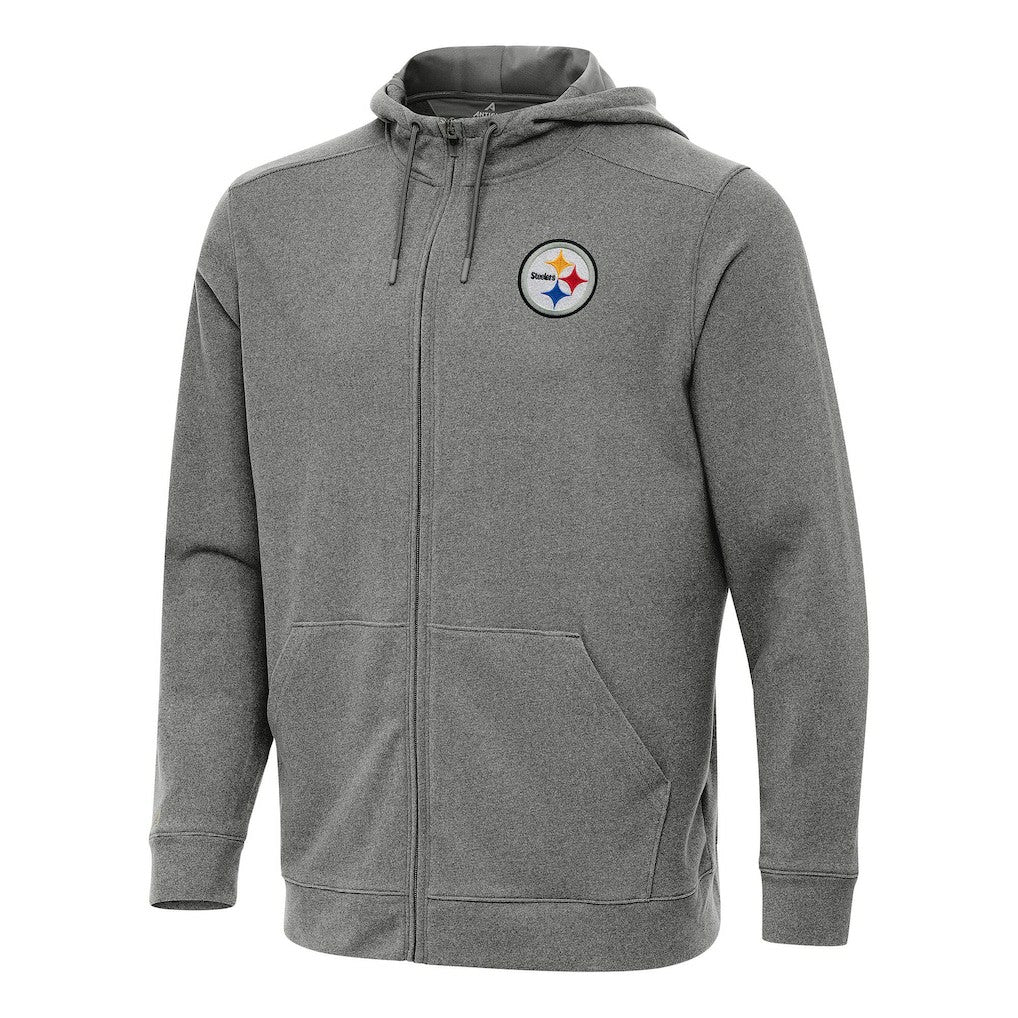 Pittsburgh Steelers Antigua Effortless Full-Zip Hoodie - Heather Black Hoodies