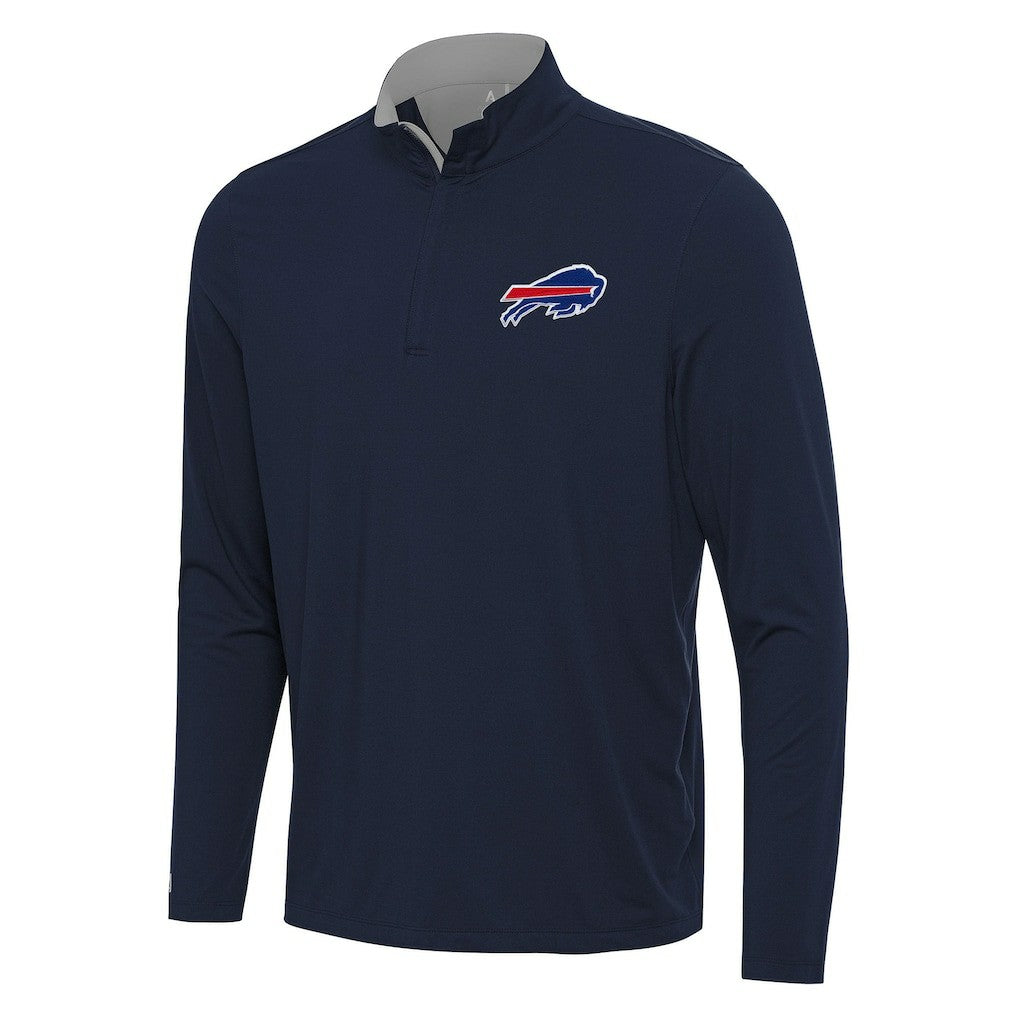 Buffalo Bills Antigua Content Quarter-Zip Pullover Top - Navy/Gray Pullover