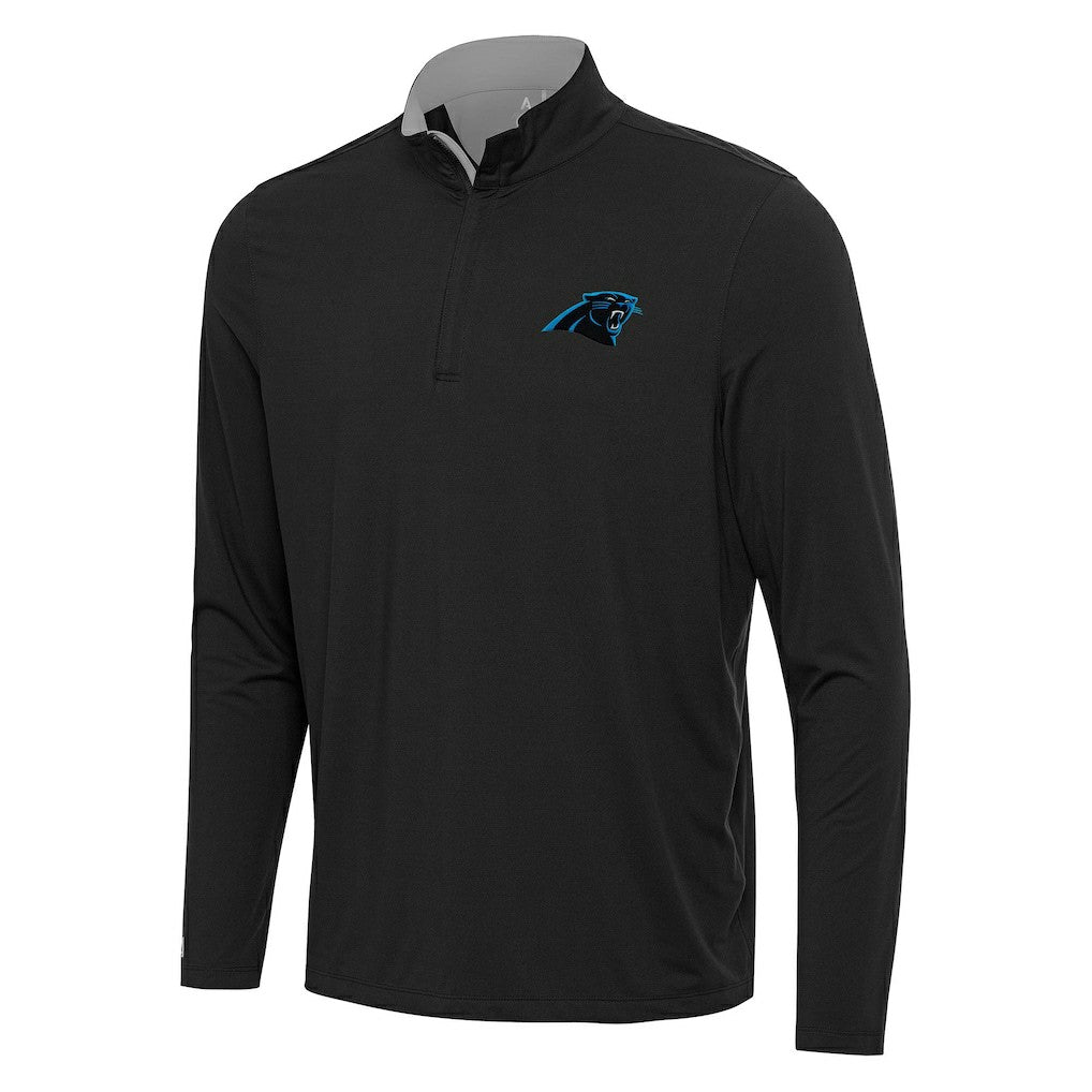 Carolina Panthers Antigua Content Quarter-Zip Pullover Top - Black/Gray Pullover