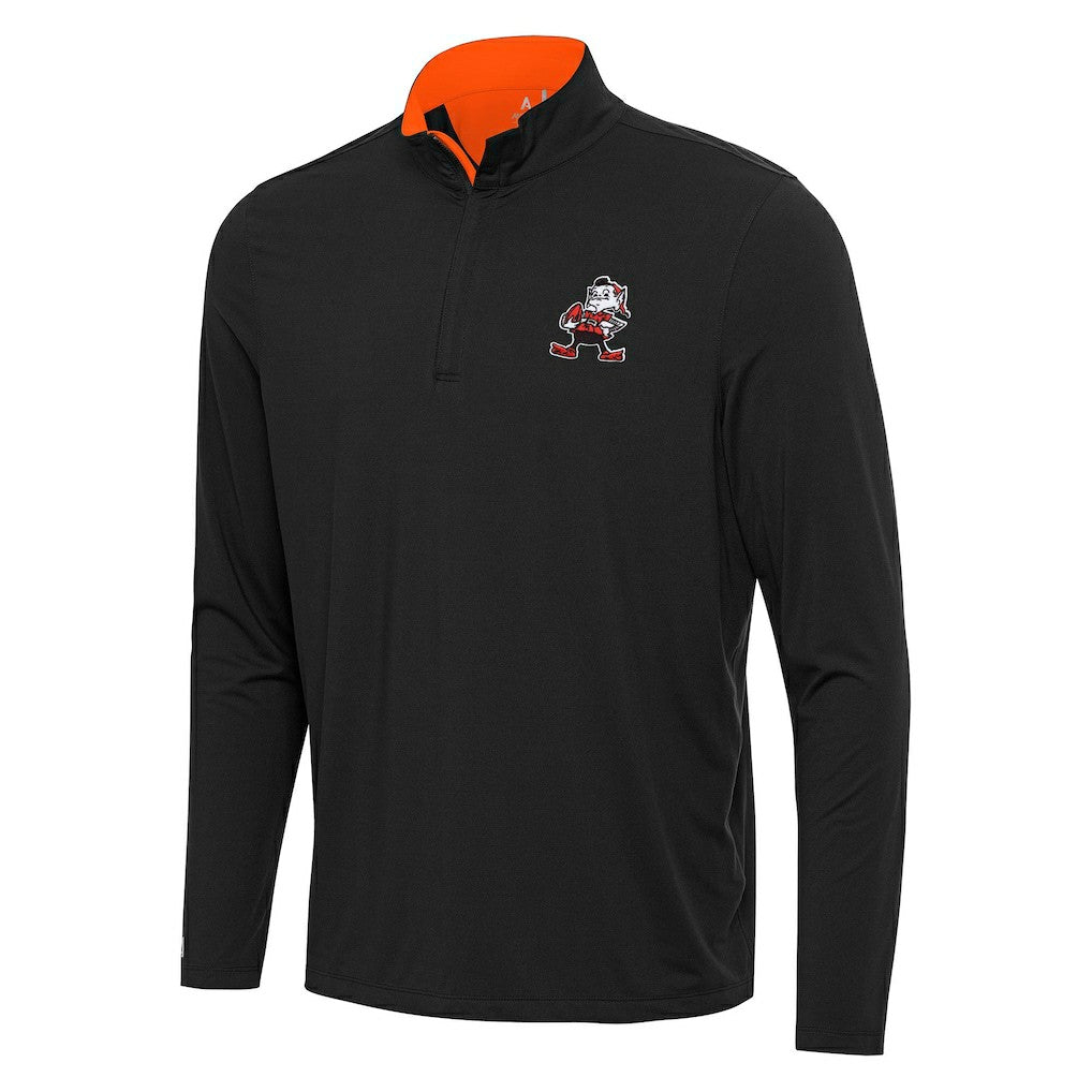 Cleveland Browns Antigua Content Quarter-Zip Pullover Top - Black/Orange Pullover