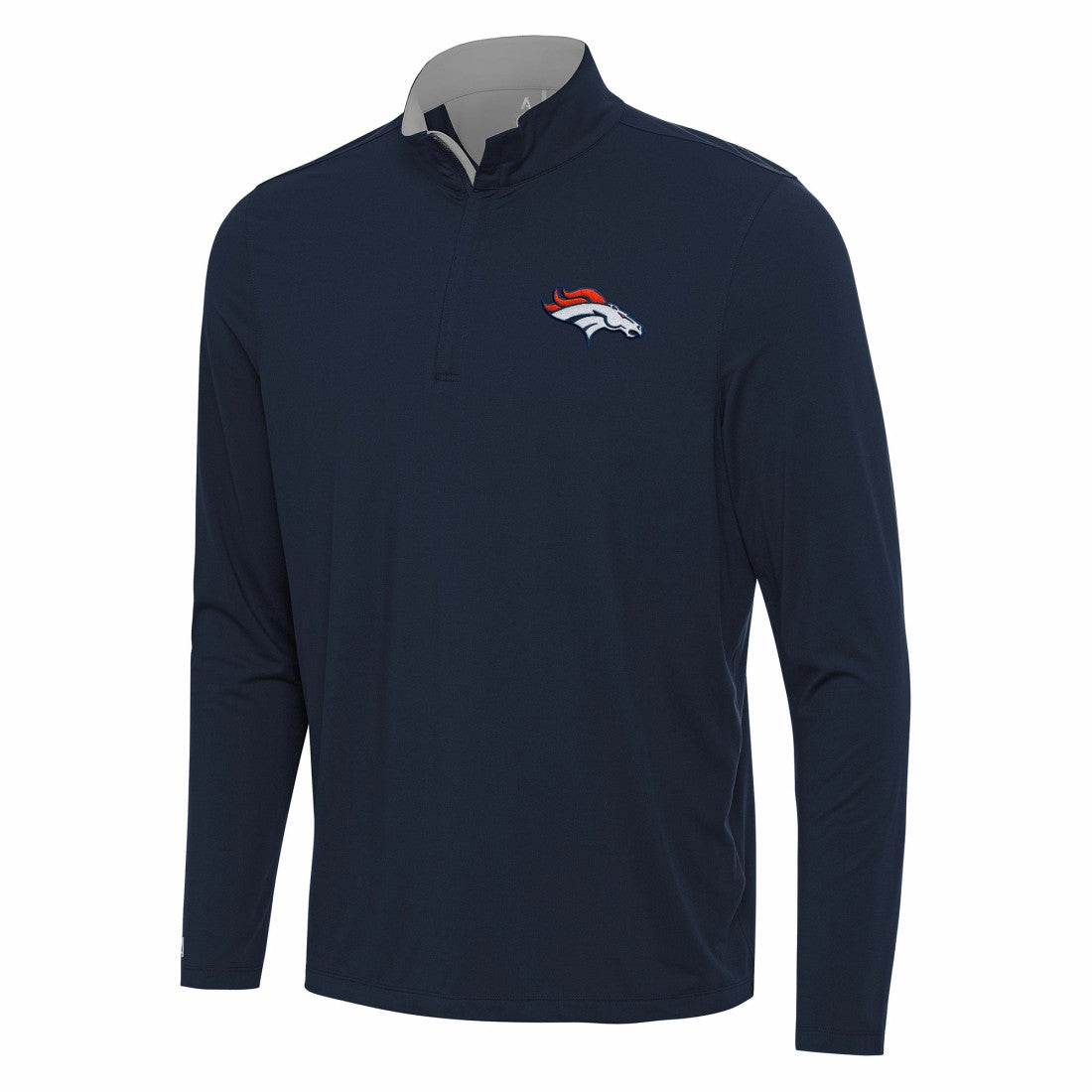 Denver Broncos Antigua Content Quarter-Zip Pullover Top - Navy/Gray Pullover
