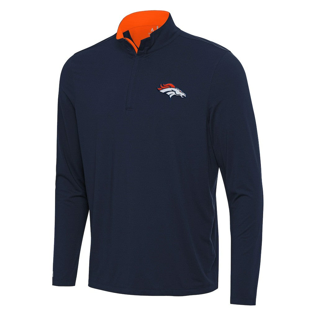 Denver Broncos Antigua Content Quarter-Zip Pullover Top - Navy/Orange Pullover