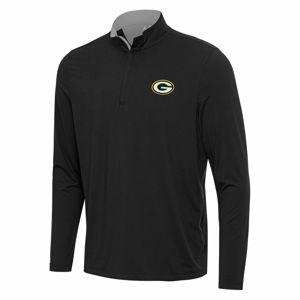 Green Bay Packers Antigua Content Quarter-Zip Pullover Top - Black/Gray Pullover