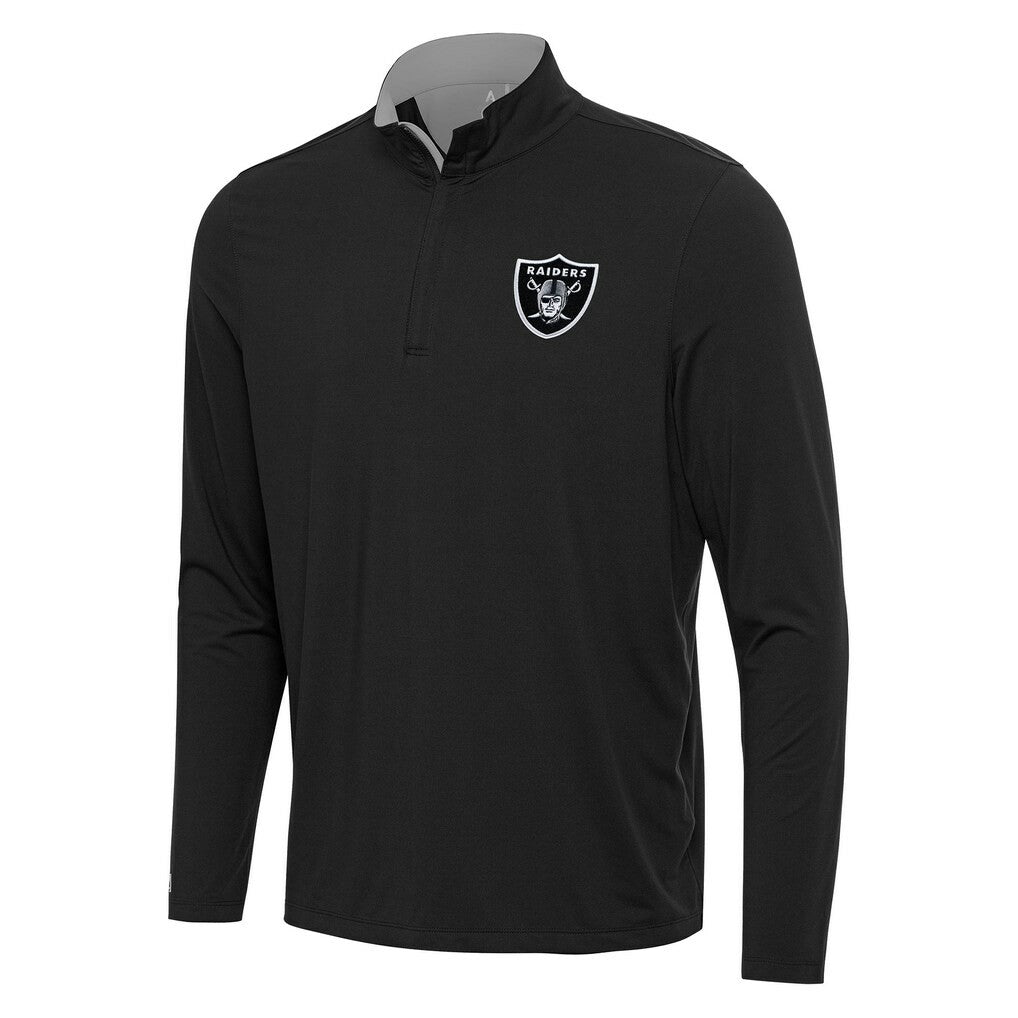 Las Vegas Raiders Antigua Content Quarter-Zip Pullover Top - Black/Gray Pullover