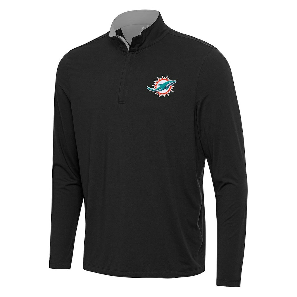 Miami Dolphins Antigua Content Quarter-Zip Pullover Top - Black/Gray Pullover