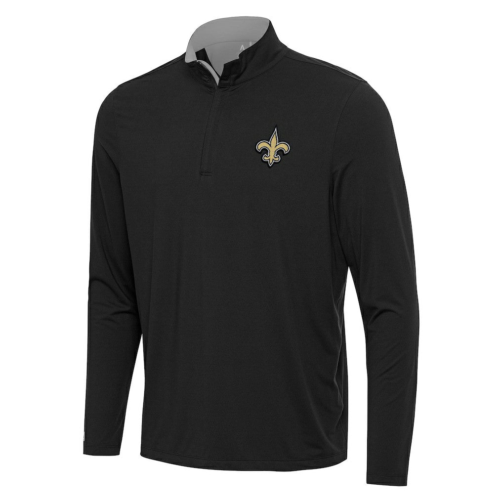 New Orleans Saints Antigua Content Quarter-Zip Pullover Top - Black/Gray Pullover