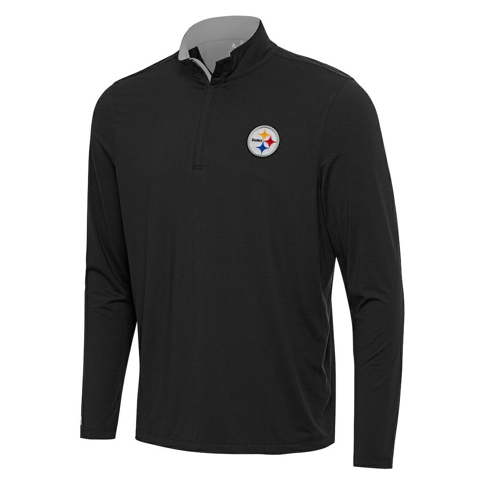 Pittsburgh Steelers Antigua Content Quarter-Zip Pullover Top - Black/Gray Pullover