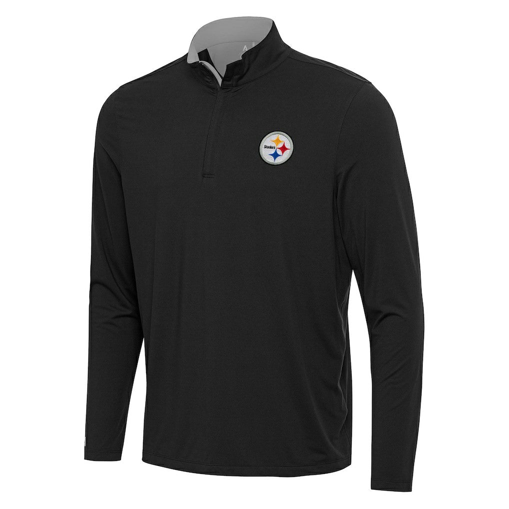 Pittsburgh Steelers Antigua Content Quarter-Zip Pullover Top - Black/Gray Pullover