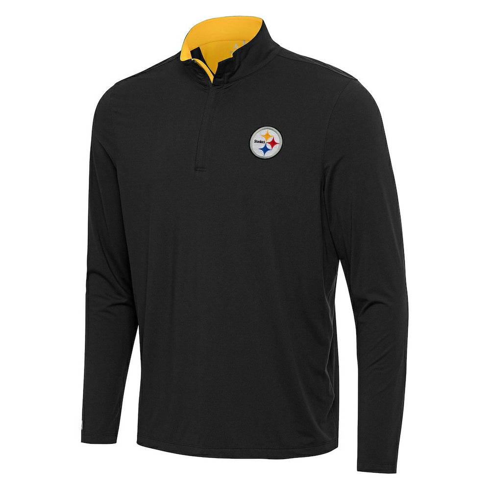 Pittsburgh Steelers Antigua Content Quarter-Zip Pullover Top - Black/Gold Pullover
