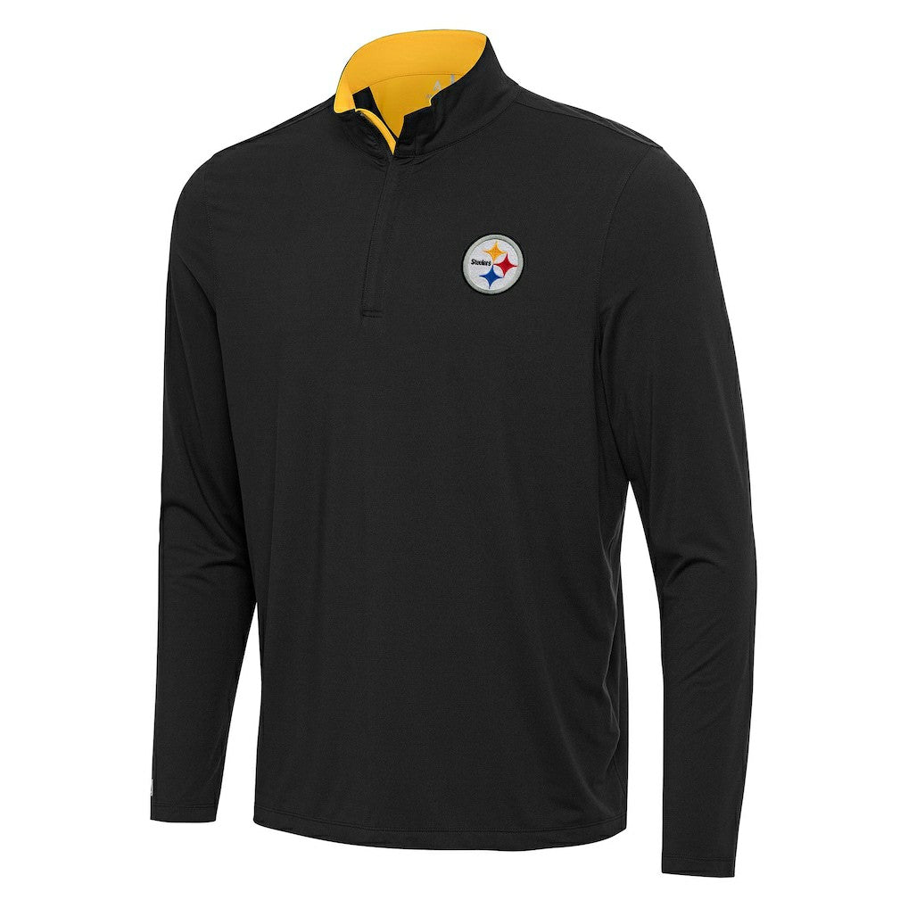 Pittsburgh Steelers Antigua Content Quarter-Zip Pullover Top - Black/Gold Pullover