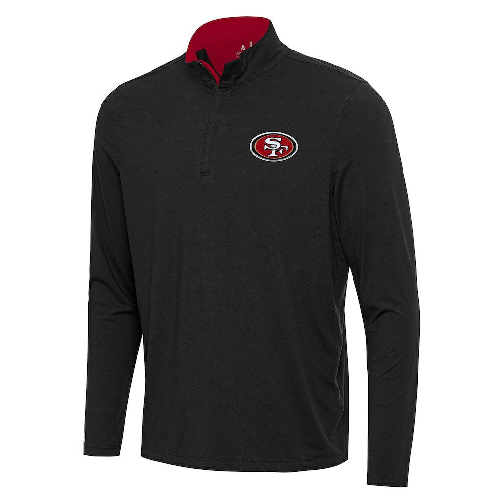 San Francisco 49ers Antigua Content Quarter-Zip Pullover Top - Black/Scarlet Pullover