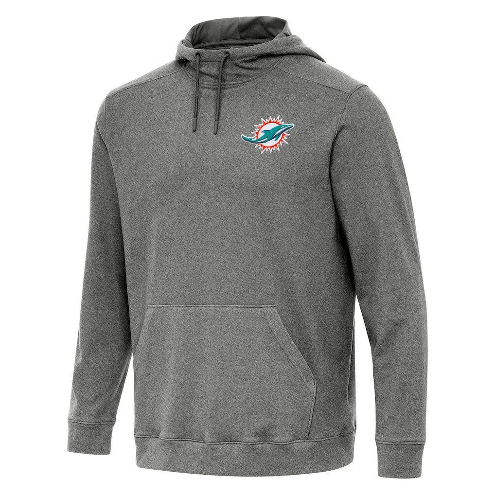 Miami Dolphins Antigua Cloud Pullover Hoodie - Heather Black Hoodies