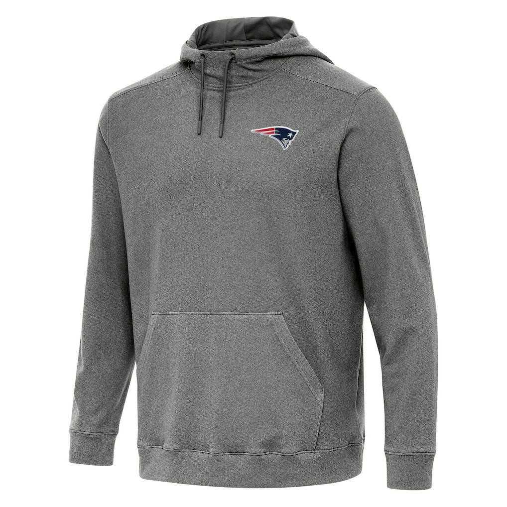 New England Patriots Antigua Cloud Pullover Hoodie - Heather Black Hoodies
