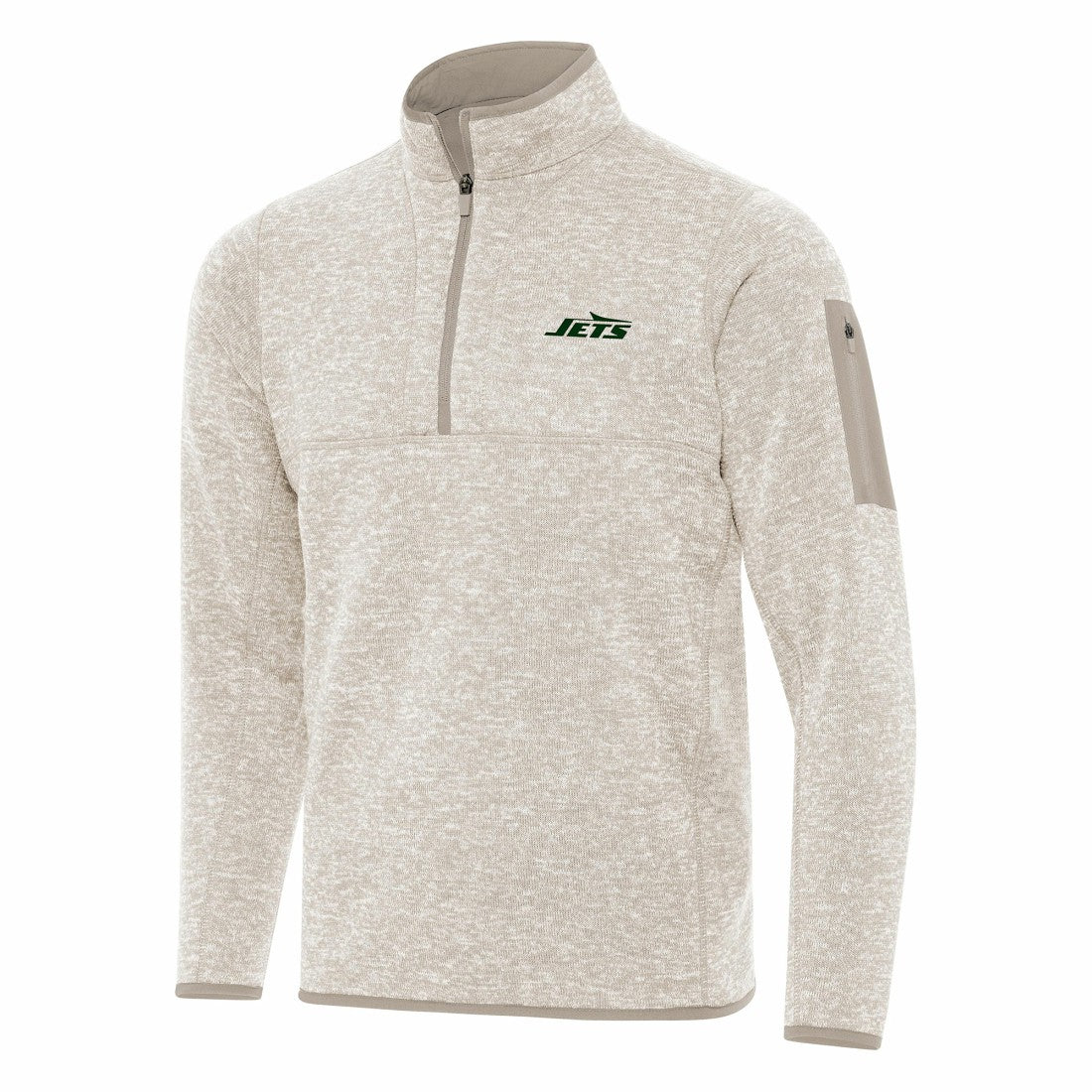 New York Jets Antigua Fortune Quarter-Zip Pullover Jacket - Oatmeal Pullover