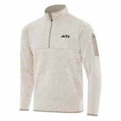 New York Jets Antigua Fortune Quarter-Zip Pullover Jacket - Oatmeal Pullover
