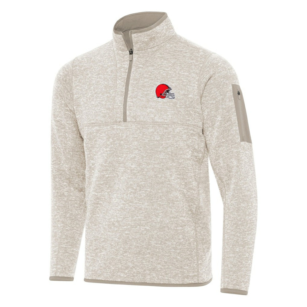 Cleveland Browns Antigua Fortune Quarter-Zip Pullover Jacket - Oatmeal Pullover