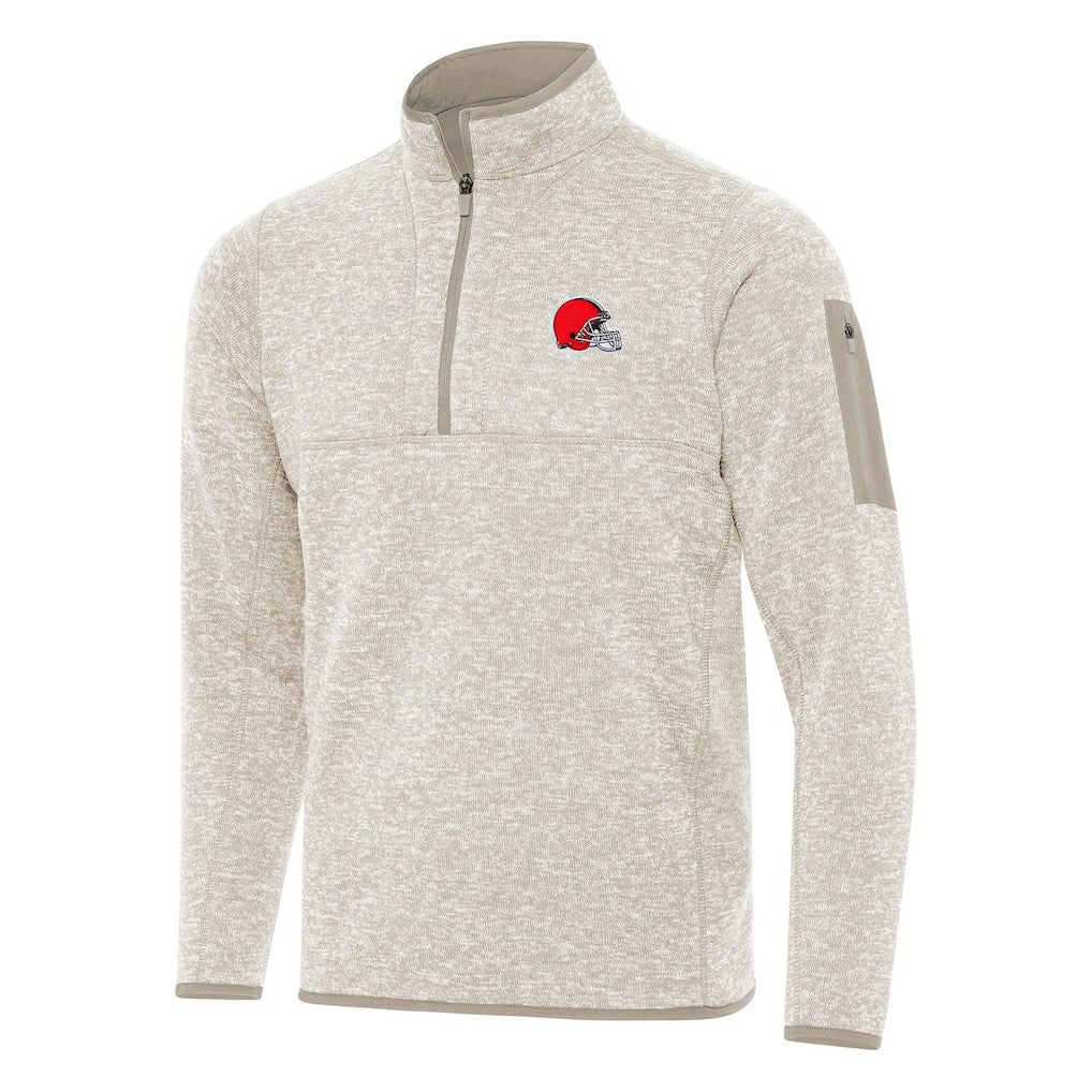 Cleveland Browns Antigua Fortune Quarter-Zip Pullover Jacket - Oatmeal Pullover