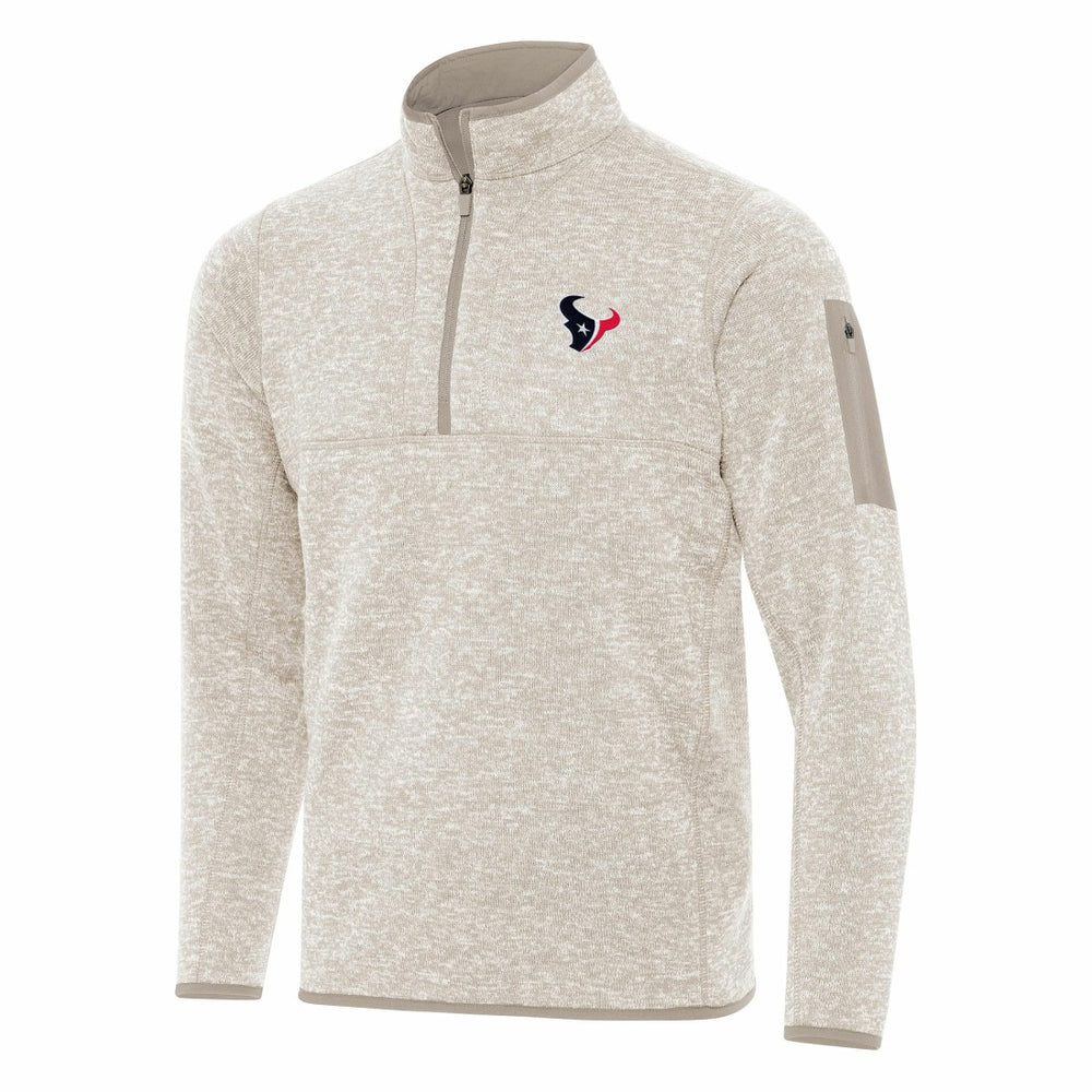 Houston Texans Antigua Fortune Quarter-Zip Pullover Jacket - Oatmeal Pullover