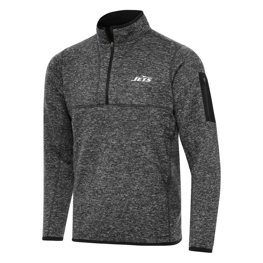 New York Jets Antigua Fortune Quarter-Zip Pullover Jacket - Heather Black Pullover