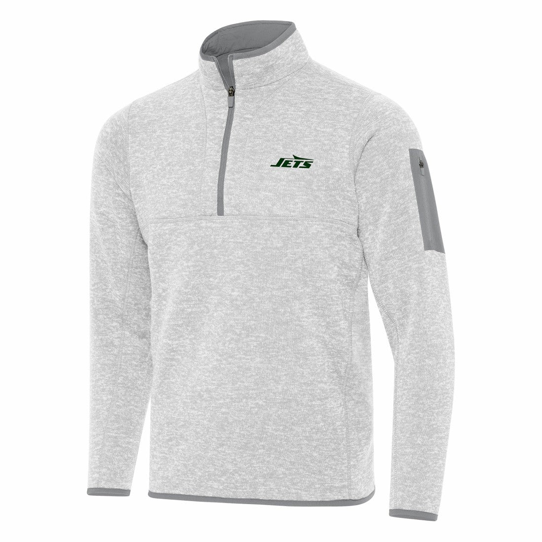 New York Jets Antigua Fortune Quarter-Zip Pullover Jacket - Heather Gray Pullover