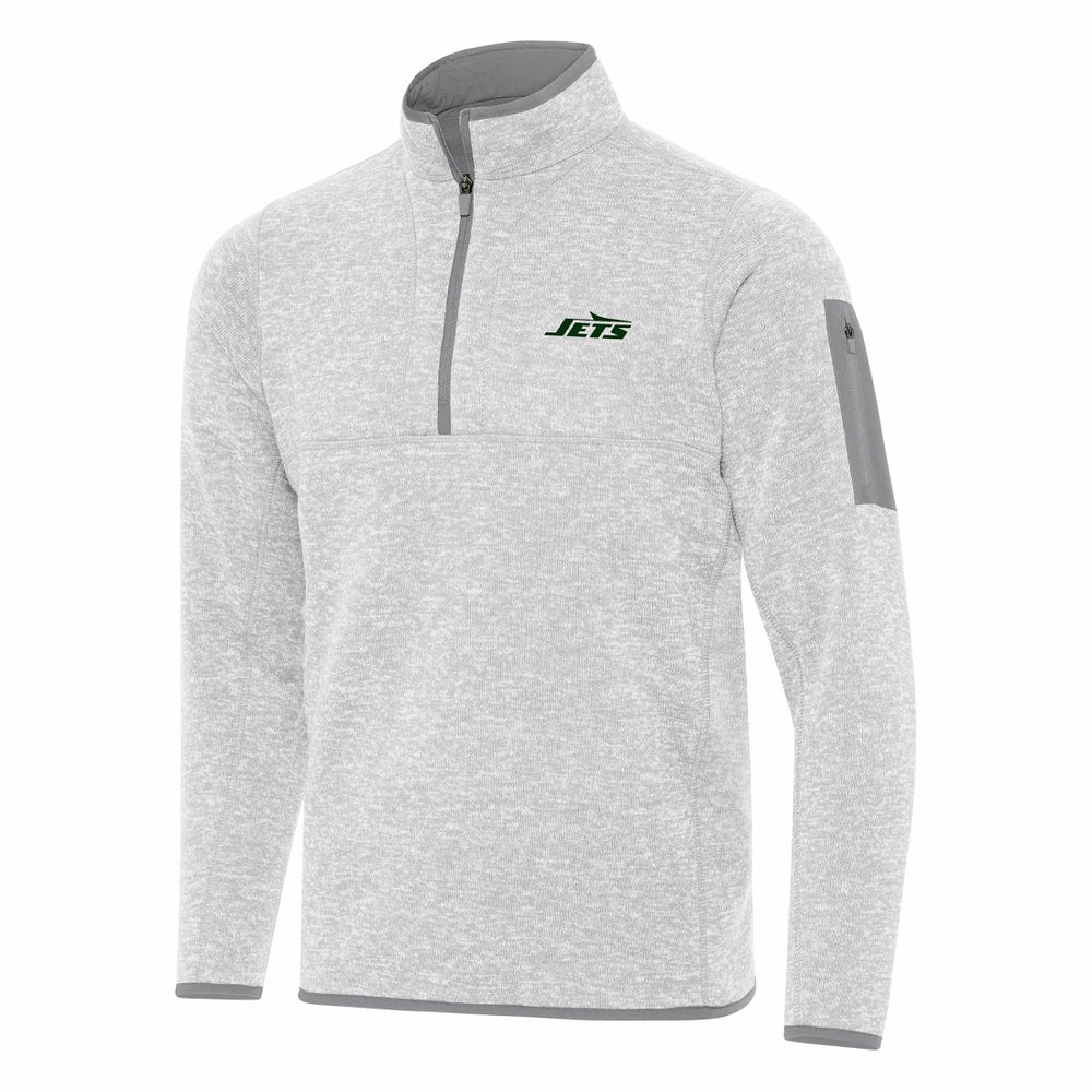 New York Jets Antigua Fortune Quarter-Zip Pullover Jacket - Heather Gray Pullover