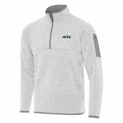 New York Jets Antigua Fortune Quarter-Zip Pullover Jacket - Heather Gray Pullover
