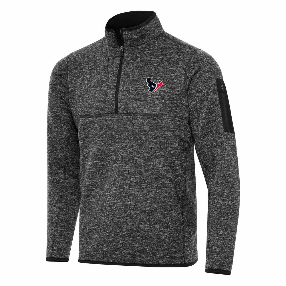 Houston Texans Antigua Fortune Quarter-Zip Pullover Jacket - Heather Black Pullover