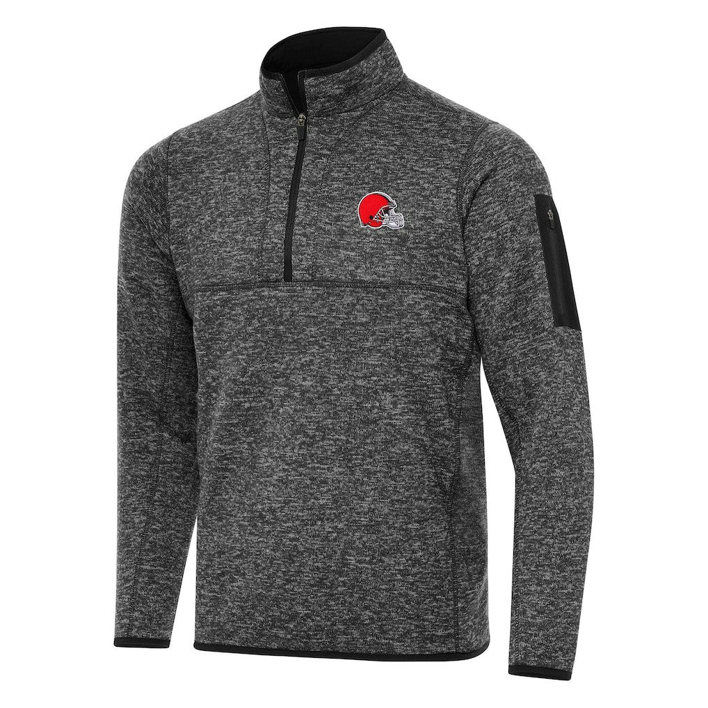 Cleveland Browns Antigua Fortune Quarter-Zip Pullover Jacket - Heather Black Pullover