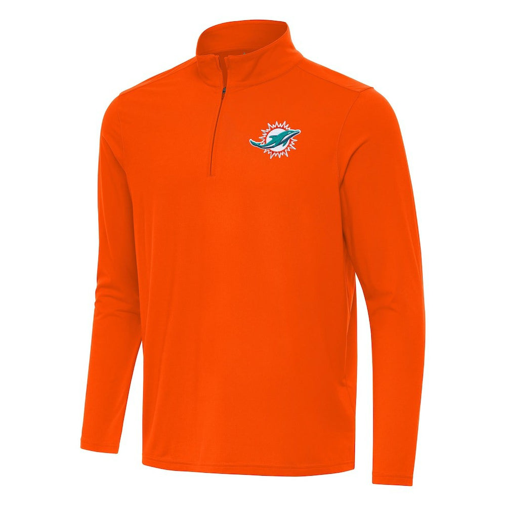 Miami Dolphins Antigua Intent Quarter-Zip Pullover Top - Orange Pullover