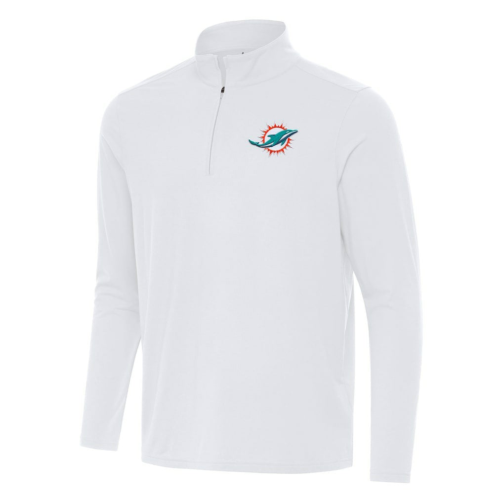 Miami Dolphins Antigua Intent Quarter-Zip Pullover Top - White Pullover