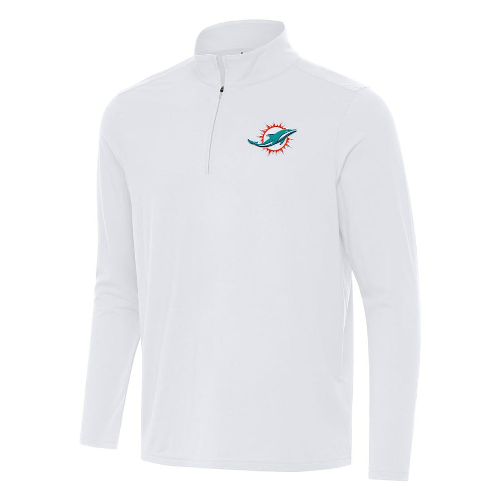 Miami Dolphins Antigua Intent Quarter-Zip Pullover Top - White Pullover