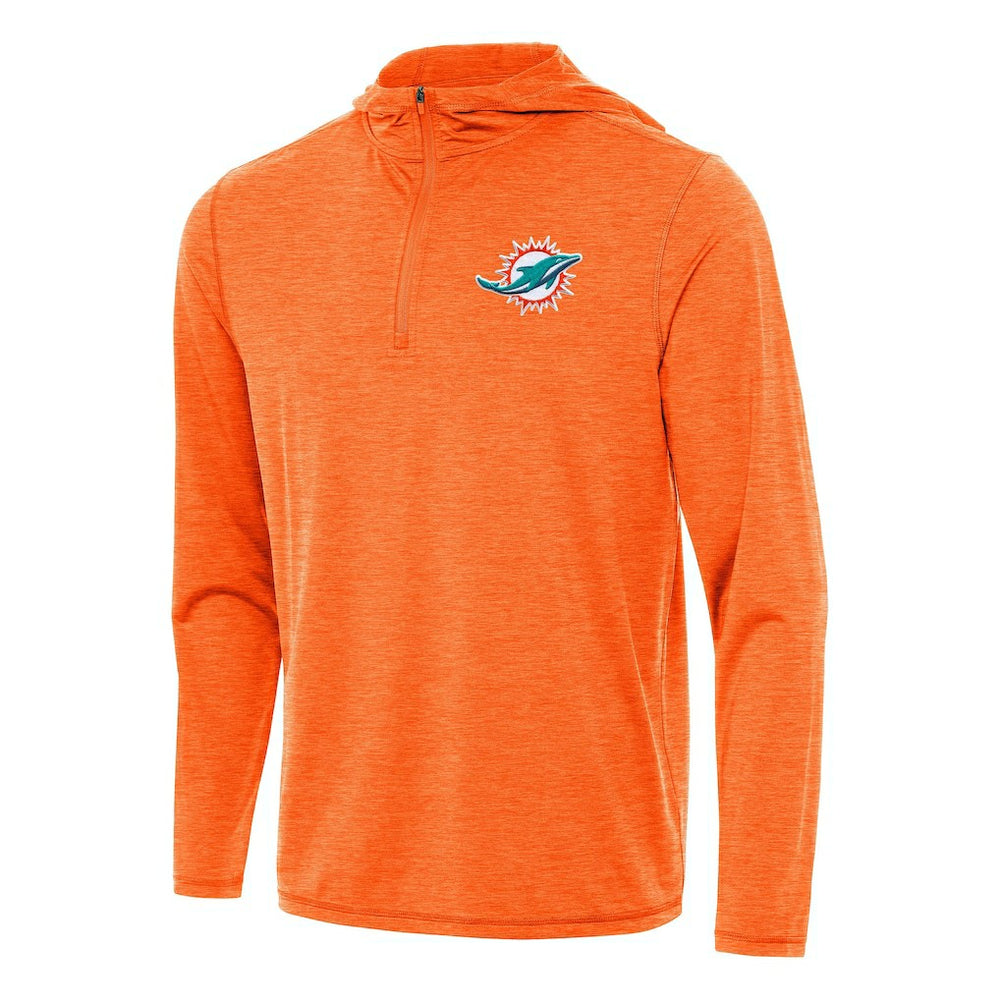 Miami Dolphins Antigua Tidy Quarter-Zip Pullover Hoodie - Heather Orange Hoodies