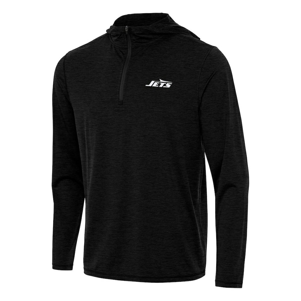 New York Jets Antigua Tidy Quarter-Zip Pullover Hoodie - Heather Black Hoodies