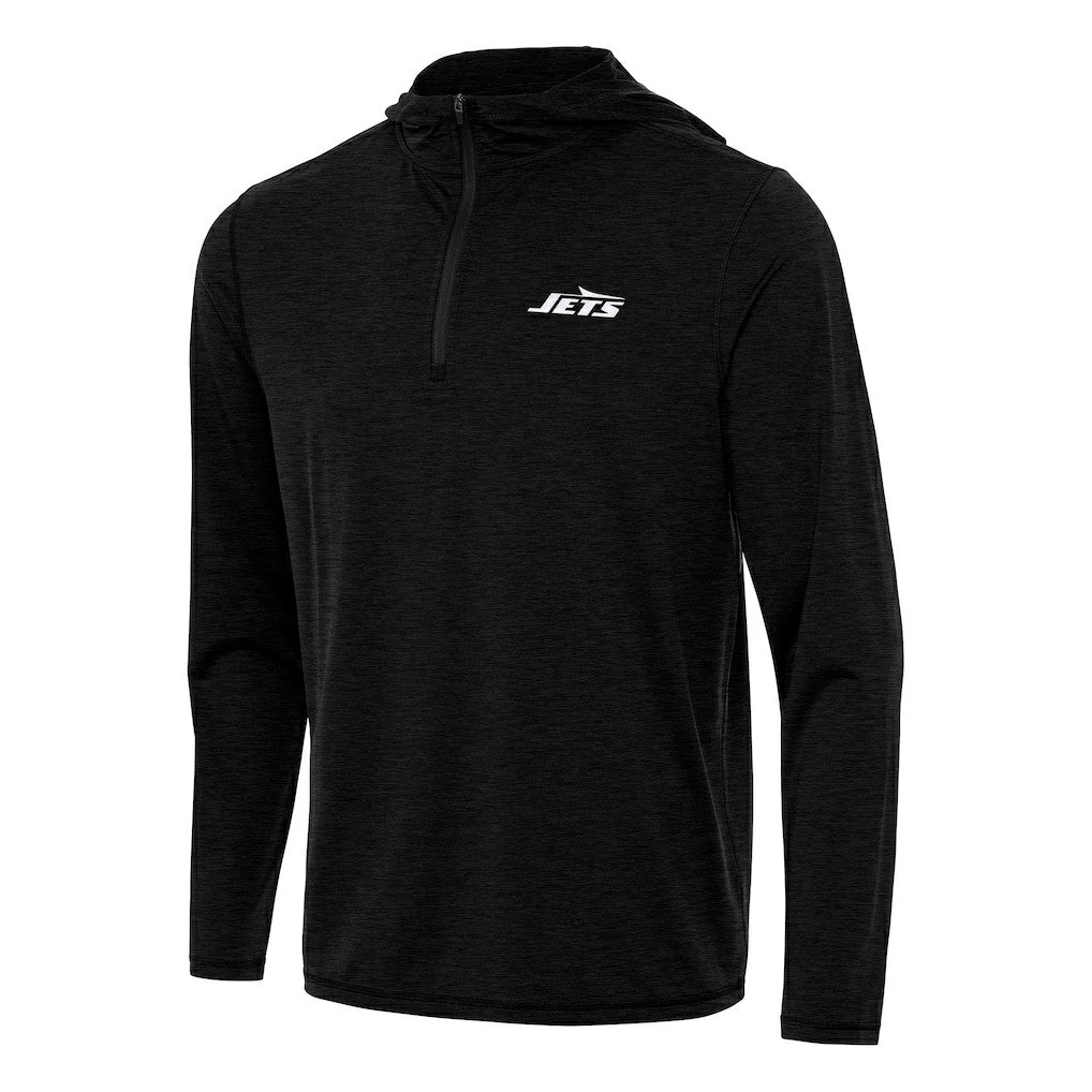 New York Jets Antigua Tidy Quarter-Zip Pullover Hoodie - Heather Black Hoodies