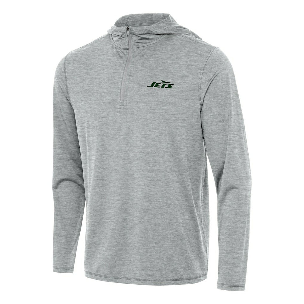 New York Jets Antigua Tidy Quarter-Zip Pullover Hoodie - Heather Gray Hoodies