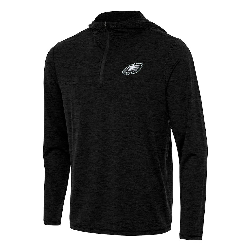 Philadelphia Eagles Antigua Tidy Quarter-Zip Pullover Hoodie - Heather Black Hoodies