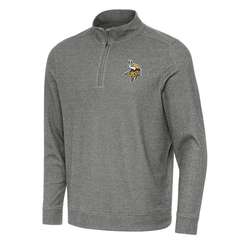 Minnesota Vikings Antigua Subtle Quarter-Zip Top - Heather Black Tops