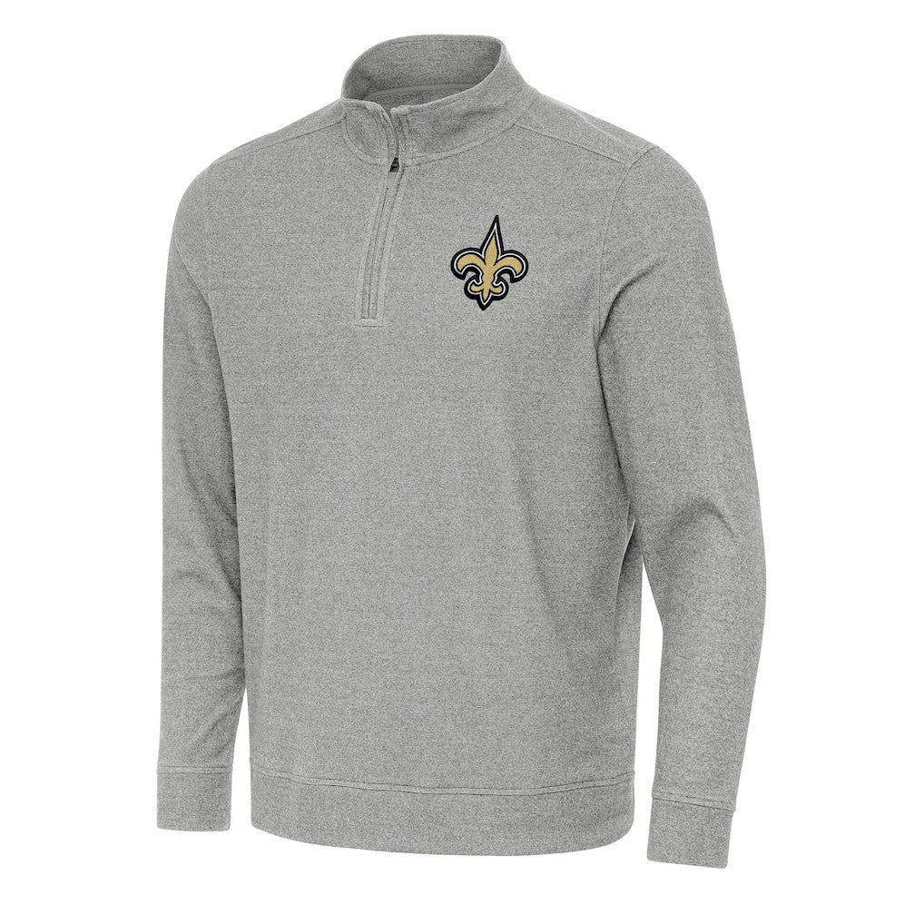 New Orleans Saints Antigua Subtle Quarter-Zip Top - Heather Gray Tops