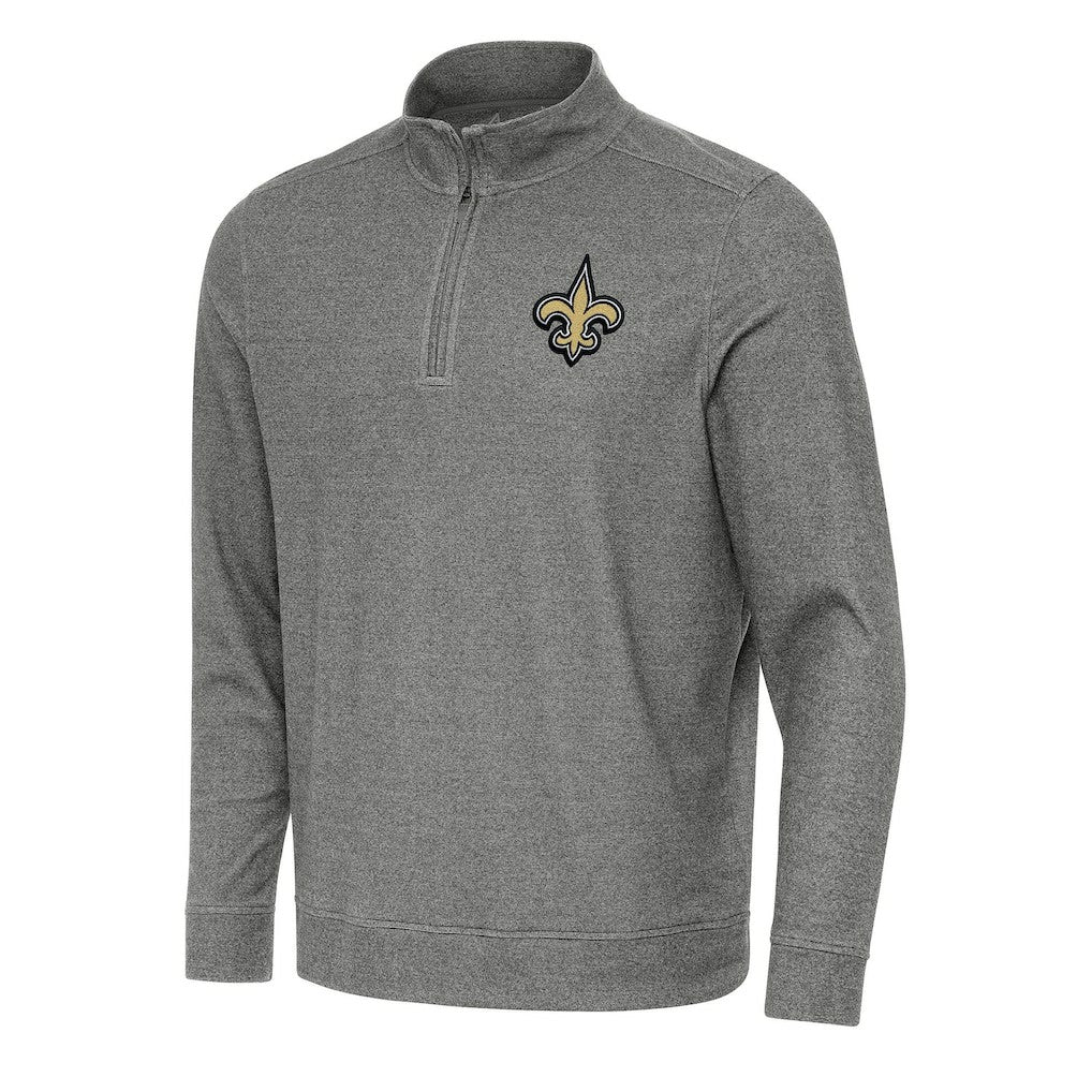 New Orleans Saints Antigua Subtle Quarter-Zip Top - Heather Black Tops