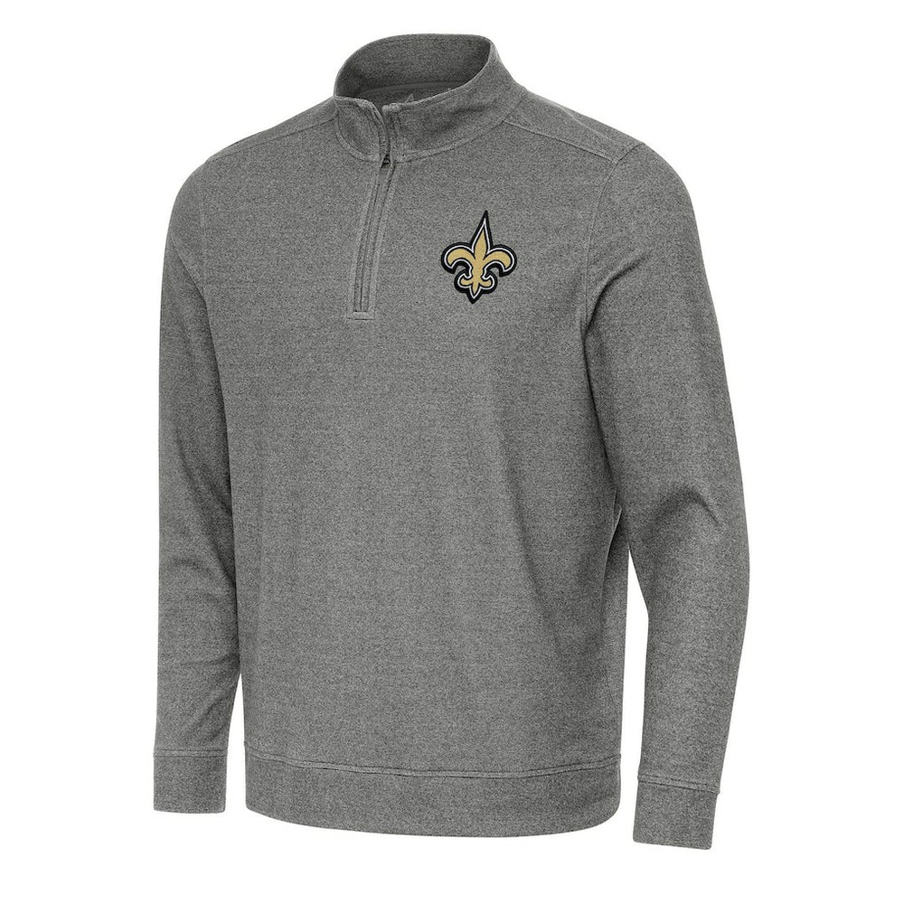 New Orleans Saints Antigua Subtle Quarter-Zip Top - Heather Black Tops