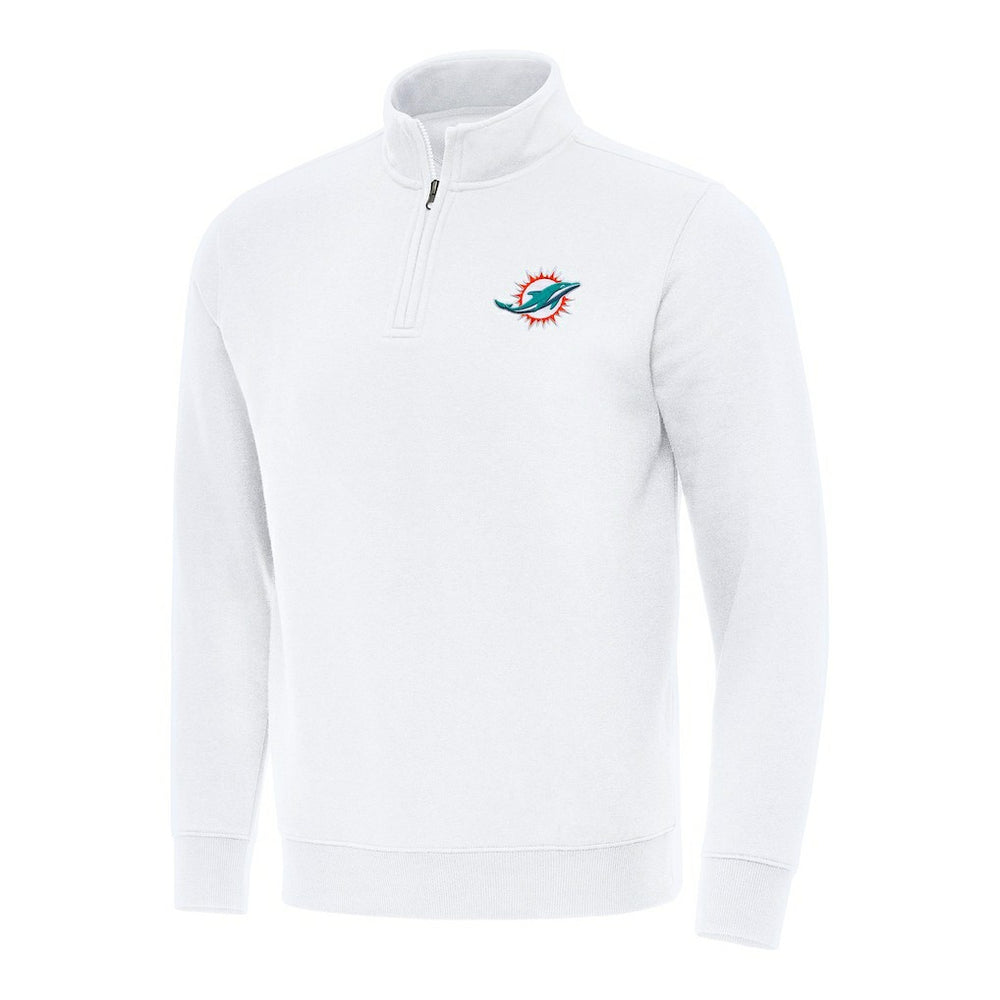 Miami Dolphins Antigua Victory Quarter-Zip Pullover Top - White Pullover